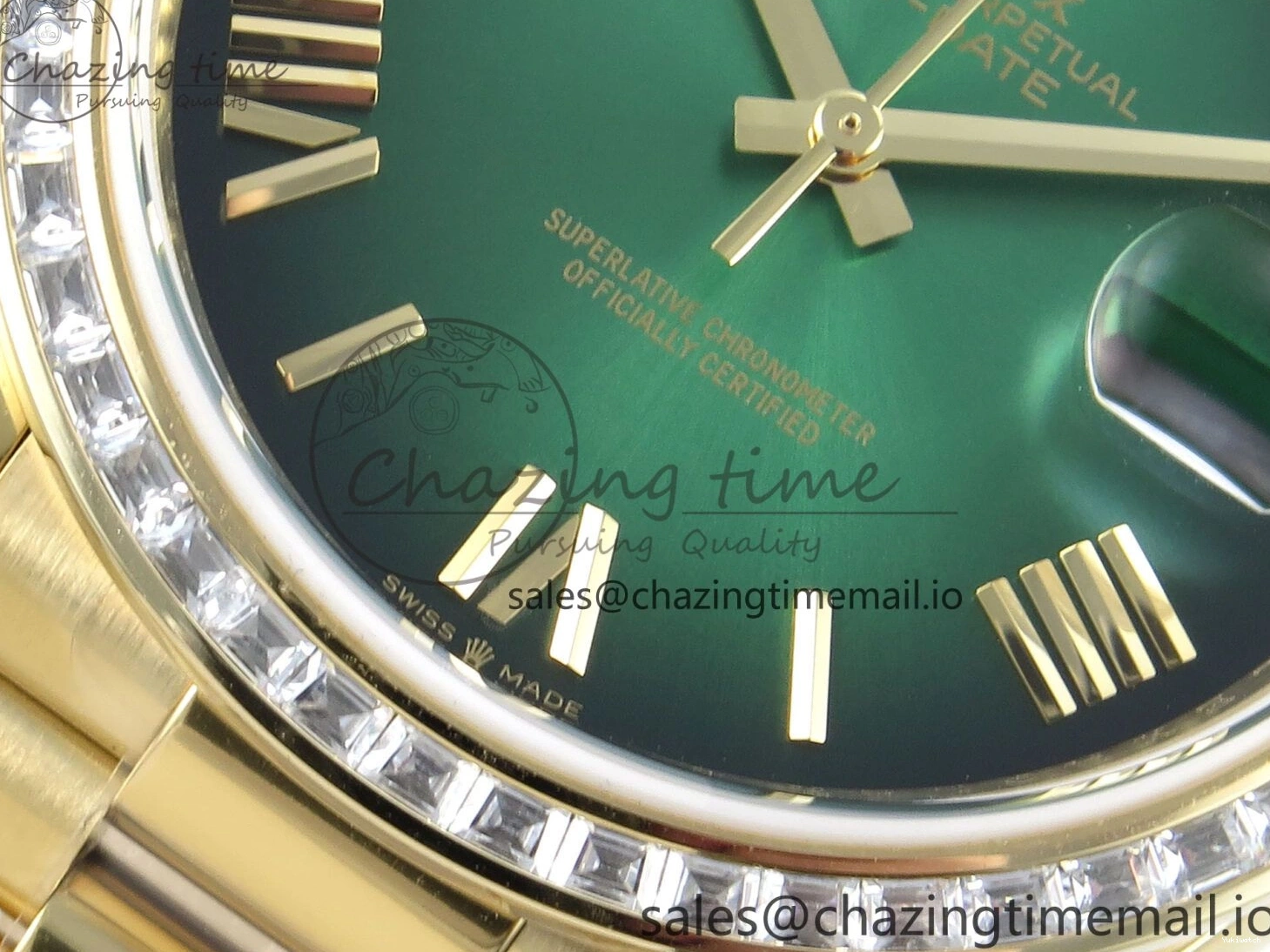 Bracelet Black 40 QF Diamonds Weight) Best YG on DayDate A2836 Dial V5 (Gain Bezel President Green Edition 1:1 0429